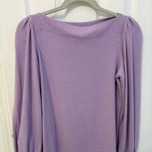 LOFT Lilac Off-Shoulder Puff-Sleeve Sweater